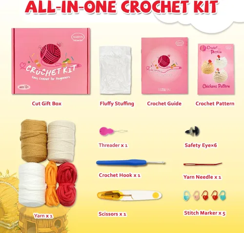 Miniatura 3 de SGIBYN Kit de Ganchillo para Principiantes con Tutoriales en Video Paso a Paso, Kit de Amigurumi de Pollos de Ganchillo de Inicio para Adolescentes
