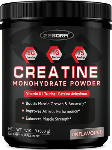 ZEBORA Monohidrato de creatina micronizada en polvo, monohidrato de creatina para mujeres y hombres, ayuda a la recuperación muscular, mejora el