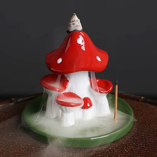 Quemador de incienso de cerámica de reflujo para decoración del hogar, quemador de incienso de hongos creativos, sándalo, aromaterapia, incensario