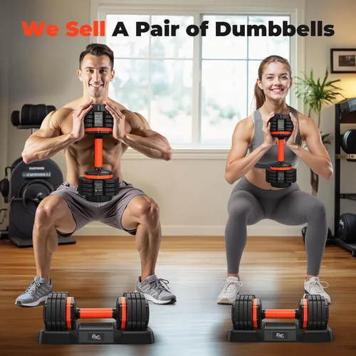 Miniatura 7 de FLYBIRD - Juego de mancuernas ajustables de 2 piezas, juego de mancuernas de 110LB/50LB para ejercicio y fitness en el gimnasio en casa, cambio Par