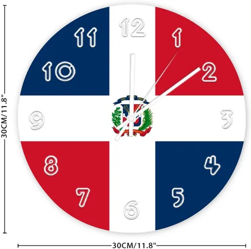 Miniatura 2 de Reloj de pared de República Dominicana – Reloj de pared con bandera de República Dominicana para dormitorio, sala de estar, hogar, oficina, escuela