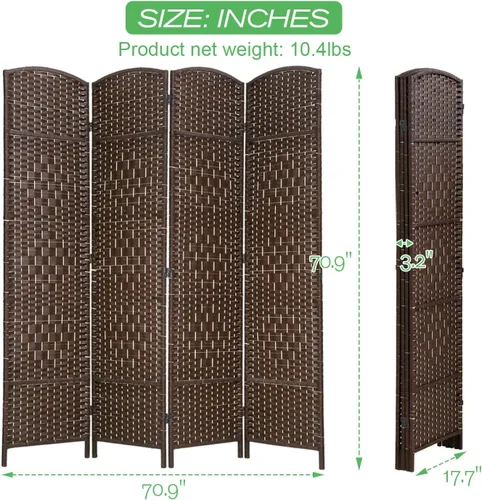 Miniatura 7 de HCY Divisor de habitación de 6 pies, Divisor de pared de 4 paneles, Pantalla de madera de malla tejida a mano, Separadores de habitación de división