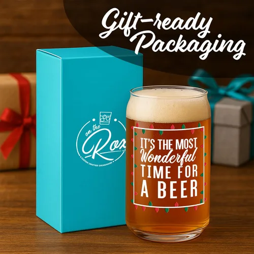 Miniatura 4 de On The Rox El momento más maravilloso para una cerveza: rojo, verde y blanco, vaso de 16 onzas, ideal para hombres y mujeres, vaso divertido