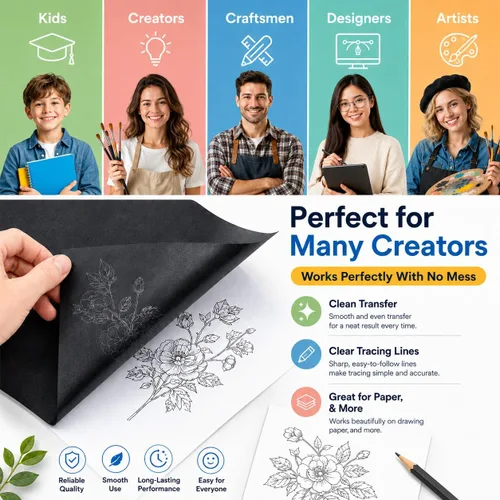 Miniatura 7 de psler - Papel de carbón para rastrear papel de transferencia de grafito, 30 piezas, papel de grafito negro para trazar patrones de dibujo