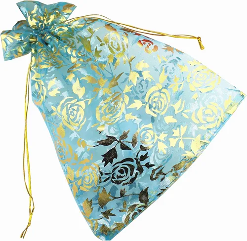 Miniatura 20 de 8 x 12 pulgadas 100 bolsas de flores de corazón con cordón de organza bolsa de regalo de joyería bolsa de dulces con cordón de regalo de boda