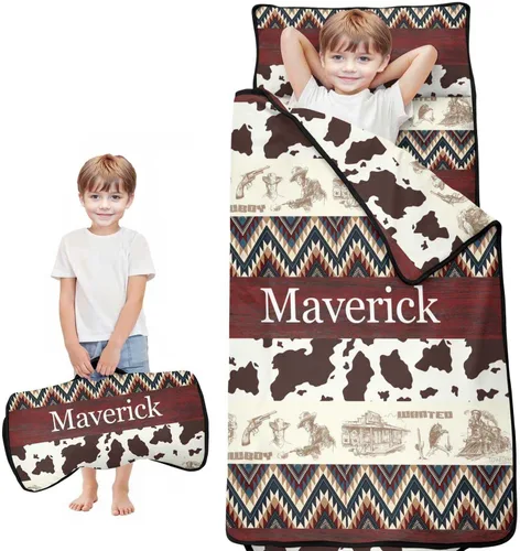 Juego de colchonetas personalizadas para siesta estilo vaquero occidental con nombre, saco de dormir para niños, colchón personalizado para niños