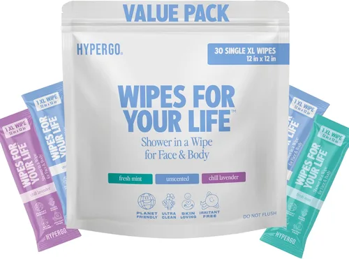 Miniatura 20 de HyperGo Toallitas Corporales XL para Mujeres y Hombres – Toallitas de Limpieza Corporal Completa Sin Enjuague de 12" x 12", Paquete de 20