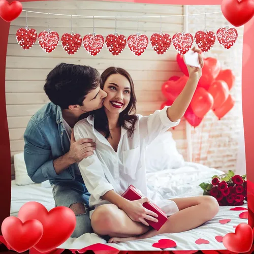 Miniatura 5 de Halloscume 12 adornos de corazón para el día de San Valentín con lentejuelas con purpurina en forma de corazón, decoración colgante de espuma
