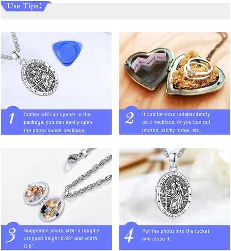 Miniatura 5 de Eusense Collar con colgante de plata de ley 925 de San MiguelSan Benito para hombres y mujeres con cruz de Jesúsmedalla milagrosa de la Virgen