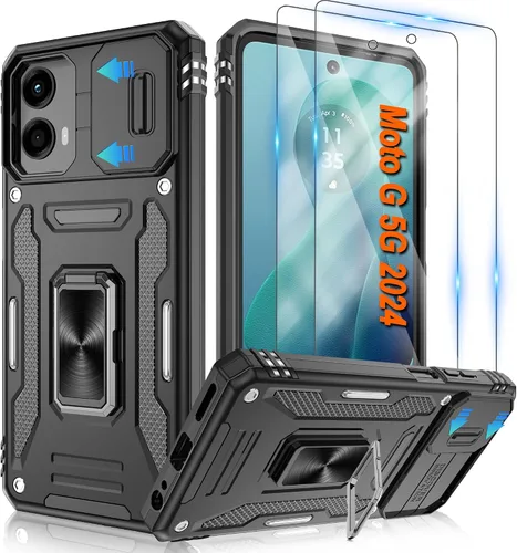 Miniatura 21 de Atump Funda para Motorola Moto G Play 2024 (4G) con [paquete de 2] protector de pantalla HD y cubierta para cámara deslizante, soporte de anillo