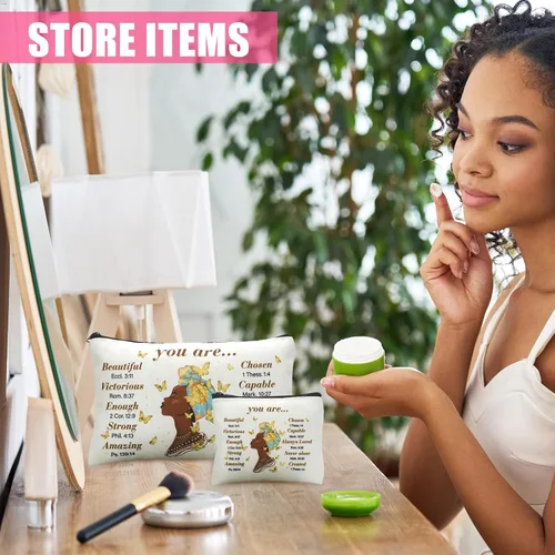 Miniatura 5 de Silkfly 12 Piezas Bolsa Cosmética Afroamericana para Mujeres al Por Mayor Regalo Inspiracional Cristiano Bolsa de Maquillaje para Mujeres Negras