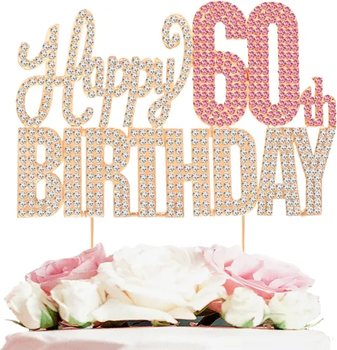 Miniatura 34 de Decoración de pastel de diamantes de imitación rosa y plateado con texto en inglés "Cheers to 11 Years Old Eleven Bday" de metal brillante