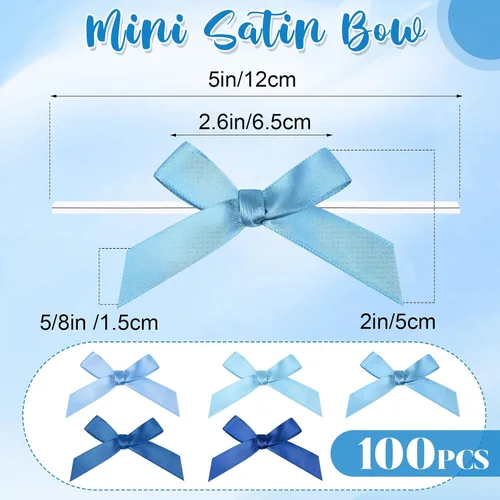 Miniatura 2 de Gejoy 100 lazos de lazo de satén de 2.6 pulgadas de la serie azul para envolver regalos, lazos de satén preatados, bolsas de manualidades