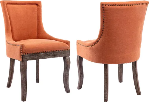 Miniatura 35 de Sillas de Comedor - Juego de 6 sillas de comedor modernas, tapizadas de tela con respaldo alto con ribete de cabeza de clavo y patas curvas