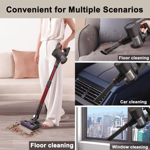 Miniatura 3 de Aspiradora inalámbrica, potente motor sin escobillas, aspiradora ligera 6 en 1, montaje en pared con pantalla LED y luz de mopa de motor para pelo