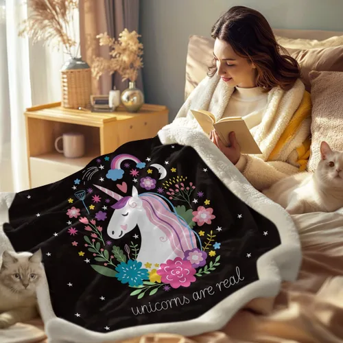 Miniatura 3 de Sleepwish - Manta de forro polar de unicornio para niñas y niños, manta de unicornio sherpa, mantas de unicornio para adultos y mujeres, manta Negro