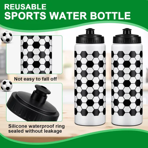 Miniatura 3 de Yaomiao 12 botellas de agua de fútbol a granel de 20 onzas, botellas de agua reutilizables para apretar, accesorios de copa de pelota deportiva