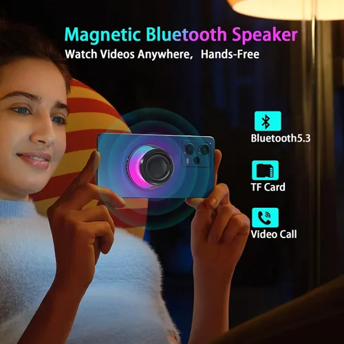 Miniatura 2 de Altavoz Bluetooth magnético, altavoz Bluetooth de inducción inalámbrico, mini soporte portátil para teléfono celular para iPhone, cordón y luz