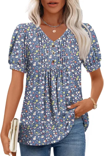 Miniatura 9 de Findsweet Blusas de túnica de verano para mujer, tops casuales y elegantes, manga corta, M-3XL