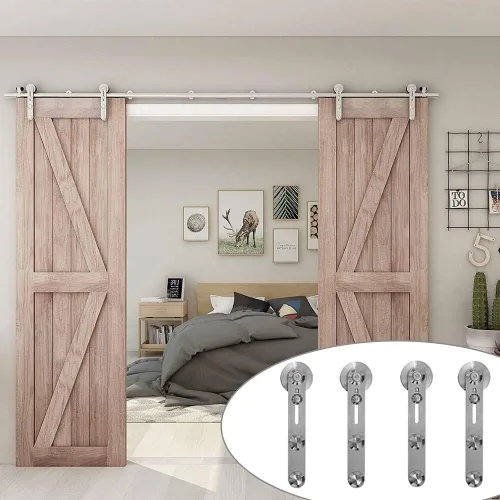 Miniatura 13 de TSMST Kit de herrajes para puerta corrediza de granero de 6.6 pies, riel de puerta de granero resistente de acero inoxidable para montaje superior