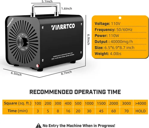 Miniatura 5 de Generador de máquina de ozono 40,000 mg/h 8000 pies cuadrados Eliminación de olores de máquina de ozono para el hogar y el automóvil