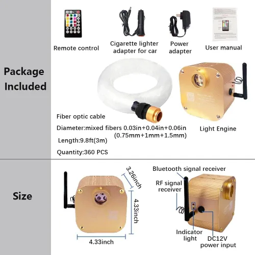 Miniatura 9 de FIREWORK Twinkle - Kit de techo RGBW Starlight de 16 W, 360 piezas, luces de estrella de fibra óptica mixtas de 9.8 pies para techo de coche y hogar