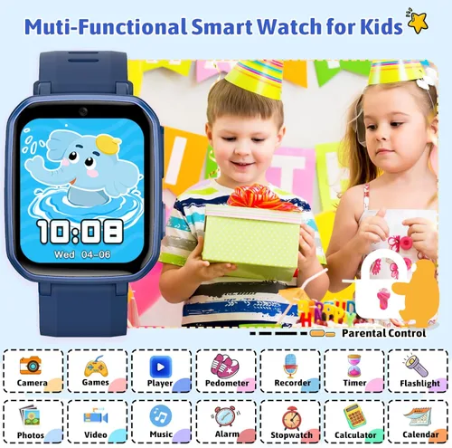 Miniatura 3 de zicor Reloj inteligente para niños con 26 juegos de rompecabezas, cámara dual, reproductor de música, podómetro, grabadora de video, linterna, reloj