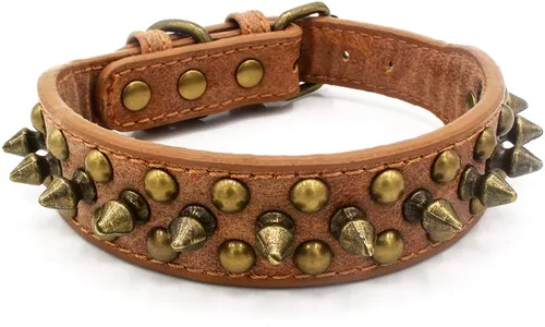 Miniatura 25 de Serijoars Collar para perro con clavos, de piel sintética suave con remaches de hongos, collar ajustable para cachorros (L, Rojo)