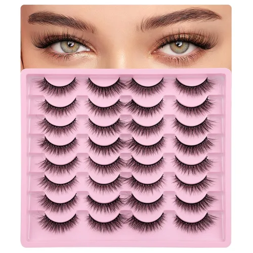Miniatura 4 de Pestañas postizas de aspecto natural con efecto Wispy, pestañas falsas de 12mm cortas de visón sintético, pestañas postizas de ojo de gato, paquete