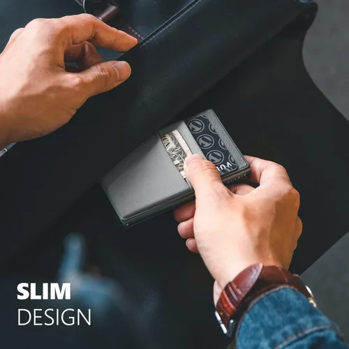 Miniatura 16 de VULKIT Billetera minimalista con ventana de identificación y bolsillo EDC con bolsillo desplegable para tarjetas de crédito y bloqueo RFID, diseño