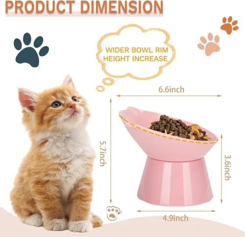 Miniatura 2 de Cuencos elevados desmontables para gatos, tazón elevado inclinado 15° para gatos anti-vómitos, amigable con los bigotes, platos ajustables para Rosa