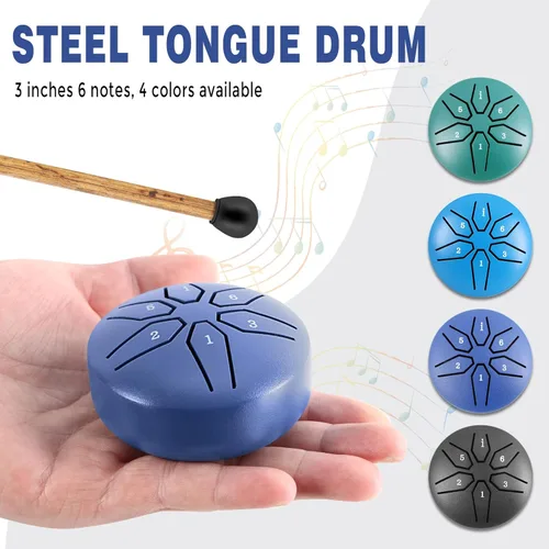Miniatura 2 de EASTROCK Mini Tambor de Lengua de Acero para Niños 3 Pulgadas 6 Notas Instrumento de Percusión Handpan Clave de Do con Mazos, Libro de Música Violeta