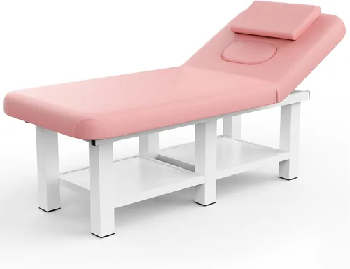 Miniatura 13 de Mesa de masaje estacionaria ancha negra con respaldo para mesa de tratamiento, mesa de terapia física, cama facial de spa, marco de metal, piel Negro