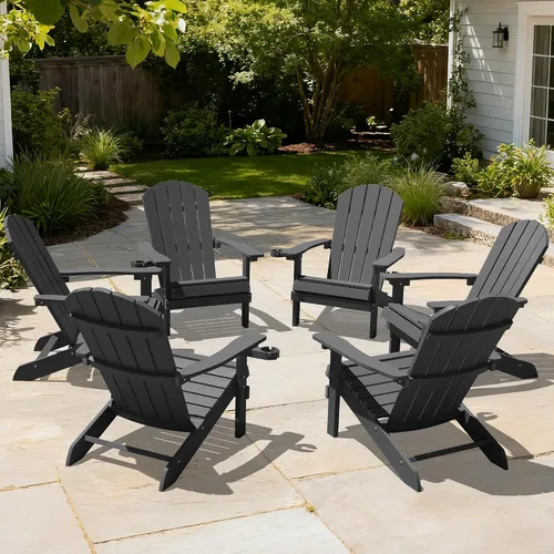 Miniatura 55 de YEFU Silla Adirondack de plástico resistente a la intemperie, sillas de patio con instalación fácil en 5 pasos, se ve exactamente como madera real