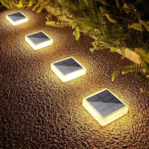 Lacasa – Luces de terraza solares, paquete de 4 luces LED de 30LM para muelle, blanco cálido 2700K, luces de escalones exteriores alimentadas por