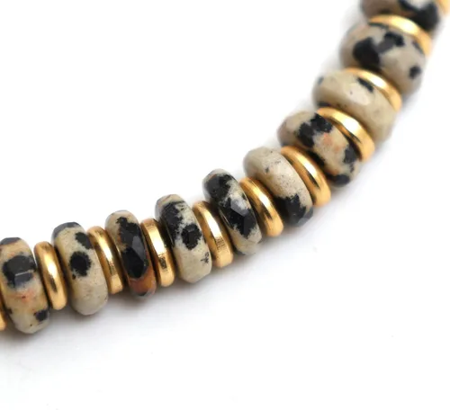 Miniatura 74 de Natural Heishi Beads With Spacers Slider Bracelet Gemstone Healing Jewelry With 14k Yellow Gold Plated 8- Inch Adjustable Length