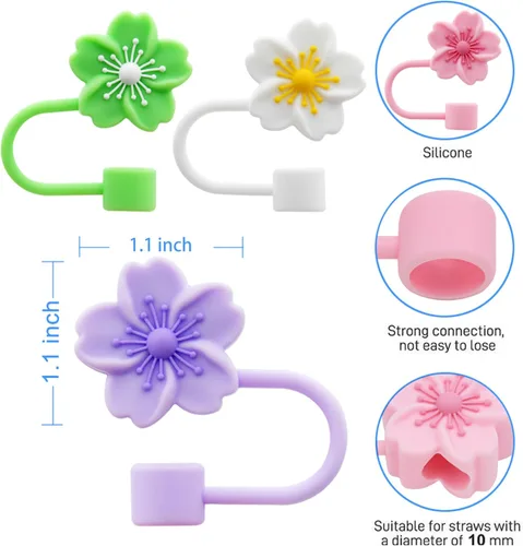 Miniatura 2 de Tapa de silicona con flores para pajita de vaso Stanley, 10 mm 0.4 pulgadas, tapas reutilizables, regalo para decoración de fiesta 4 piezas flor