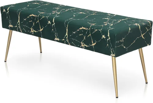 Magshion Banco otomano de terciopelo de 45 pulgadas de longitud con patas de metal, banco de cama auxiliar con patas de metal dorado, banco tapizado