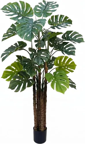 Monstera artificial de 5 pies, plantas de queso suizo falso tropical con corteza y maceta negra para interiores y exteriores, oficina, sala de