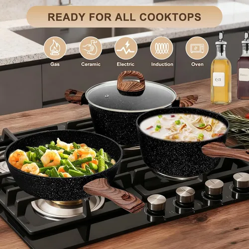 Miniatura 4 de EWFEN Juego de ollas y sartenes antiadherentes, juego de utensilios de cocina de cerámica de 25 piezas, juego de cocina de inducción con sartenes