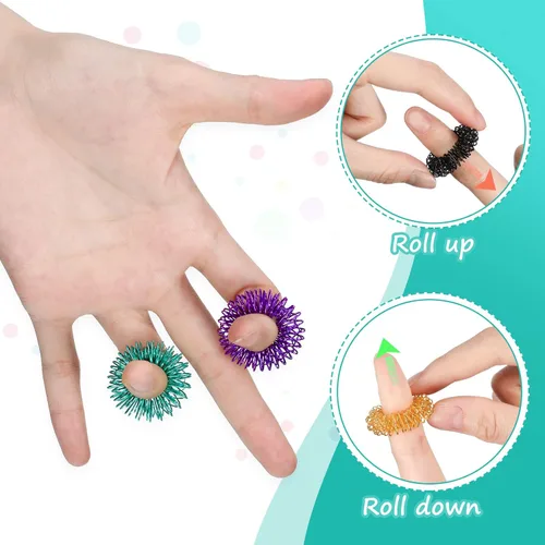 Miniatura 4 de Paquete de 100 anillos sensoriales con pinchos, anillos sensoriales de acupresión para adultos, reductor de estrés silencioso y masajeador