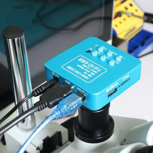 Miniatura 6 de Cámara de microscopio HDMI HD 2MP 30FPS HDMI USB Industrial Digital Teléfono Cámara Microscopio para Microscopio Binocular Trinocular (Color : Rojo)
