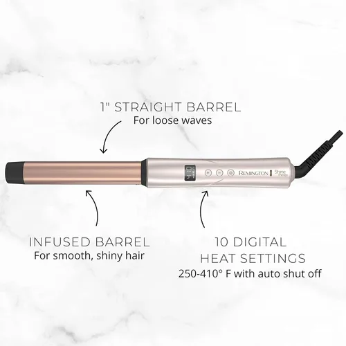 Miniatura 9 de REMINGTON Shine Therapy - Varita rizadora de barril recto de 1 pulgada con infusión de aceite de argán y queratina para ondas sueltas, incluye