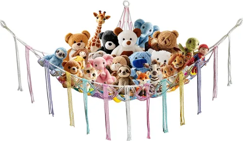Hamaca esquinera de animales de peluche con ganchos, cama colgante de tela suave para juguetes de peluche, organizador de almacenamiento de Arco iris