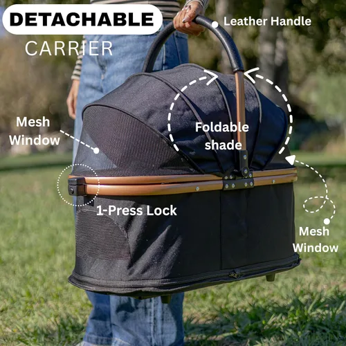 Miniatura 4 de Cochecito para mascotas para perros y gatos pequeños, plegable para perros pequeños/medianos y gatos de hasta 50 libras, transportador extraíble