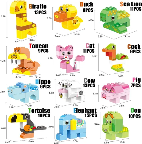 Miniatura 5 de Juego de bloques de construcción de animales, 122 piezas de juguetes de construcción de animales para niños de 3, 4, 5, 6 años, juguetes educativos