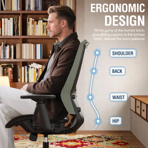 Miniatura 4 de ELABEST T96 - Silla de oficina de malla, silla ergonómica para escritorio y computadora, silla de tarea resistente - Soporte lumbar y reposabrazos