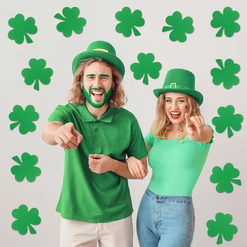 Miniatura 4 de MixTeach 200 recortes de trébol del día de San Patricio de 4 pulgadas con forma de trébol de papel verde de 3 hojas troqueladas para fiesta