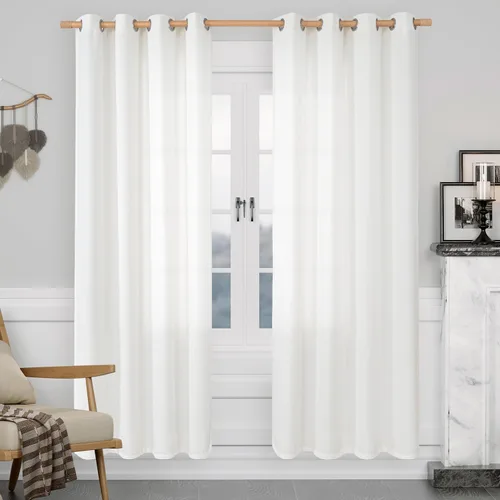 Miniatura 14 de LAMIT Cortinas de Lino Blancas Semitransparentes para Dormitorio, Paneles Filtrantes de Luz, Cortinas de Lino con Ojales de Protección de Privacidad
