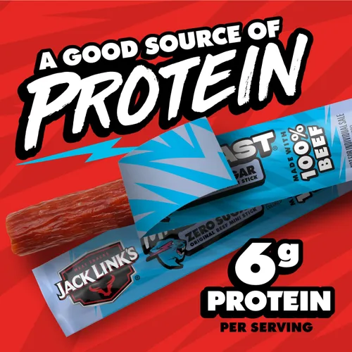 Miniatura 5 de Jack Link’s x MrBeast Mini Palitos de Ternera Sin Azúcar – 6g de Proteína por 2 Palitos de Carne Envueltos Individualmente, Hechos con 100% Ternera
